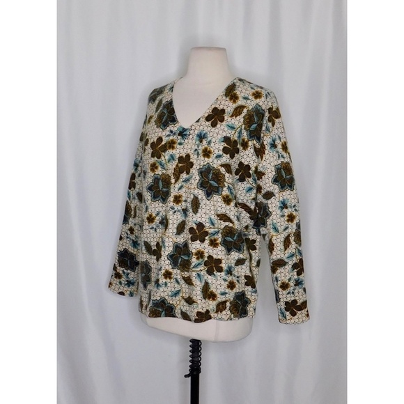 GARNET HILL Cashmere Floral V Neck Sweater Pullover Dolman Knit Cottage Small - Picture 5 of 12